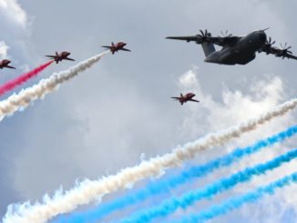 The Red Arrows in formation with an Airbus A400M (Image: Max Thrust Digital)