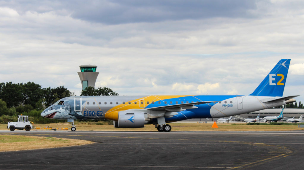 The E190-E2 Profit Hunter being shown off at Farnborough International Air Show 2018 (Image: N Harding / The Aviation Media Co.)