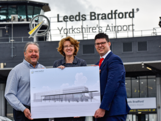 David Laws, CEO Leeds Bradford Airport, with Cllr Susan Hinchcliffe, chair of West Yorkshire Combined Authority, and Henri Murison, director of Northern Powerhouse Partnership.