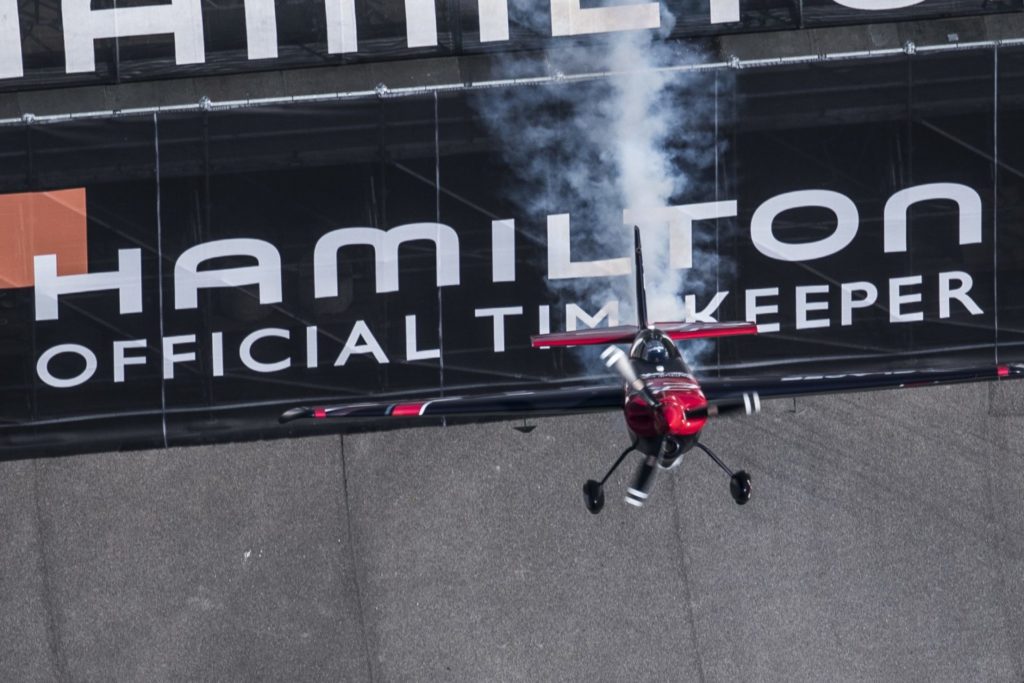 Ben Murphy of Great Britain performs during the finals at the seventh round of the Red Bull Air Race World Championship at Indianapolis Motor Speedway, Indianapolis, Indiana, United States on October 7, 2018.