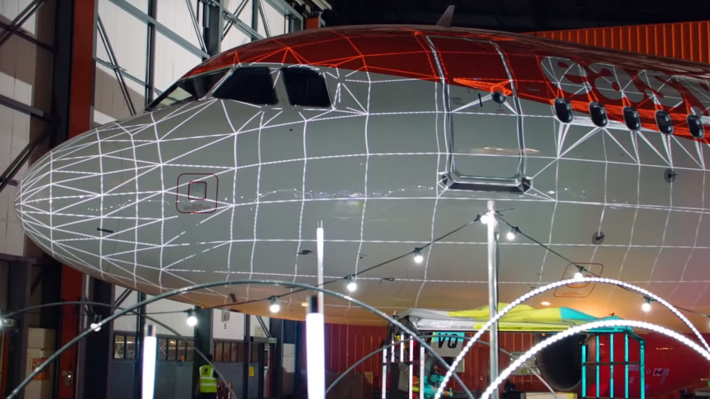 Christmas lights covered the Easyjet Airbus A320