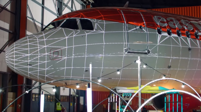 Christmas lights covered the Easyjet Airbus A320