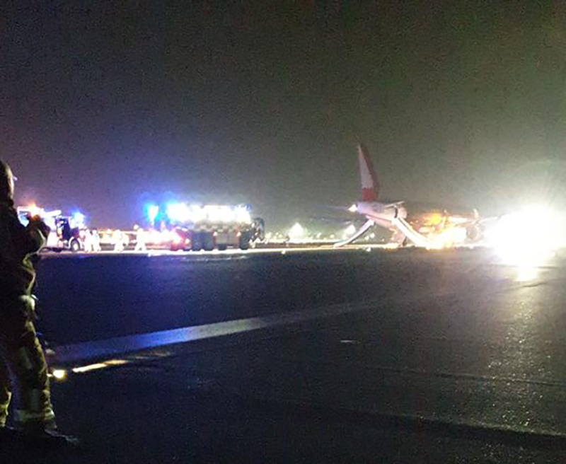 Twitter user Sam Long posted this image of the Laudamotion Airbus being evacuated (Image: Twitter/@Slongy20)