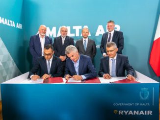 L-R: Ronald Mizzi, Government of Malta, Ryanair CEO, Michael O’Leary and Malta Air Travel Ltd’s Paul Bugeja