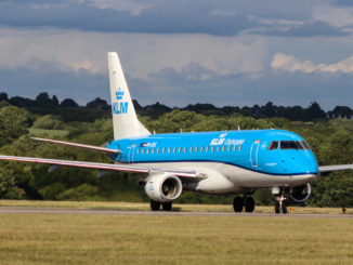 A KLM Embraer taxiing at Cardiff Airport (Image: UK Aviation Media)