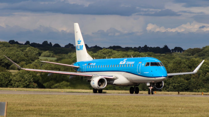 A KLM Embraer taxiing at Cardiff Airport (Image: UK Aviation Media)
