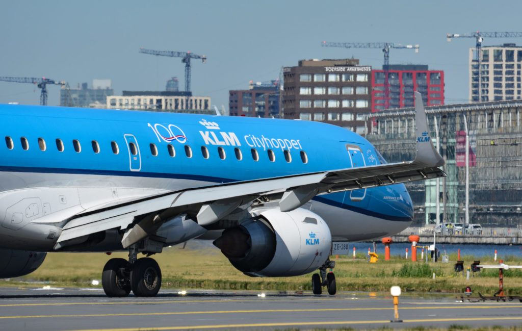 KLM Embraer wearing the KLM 100 logo (Image: Max Thrust Digital)