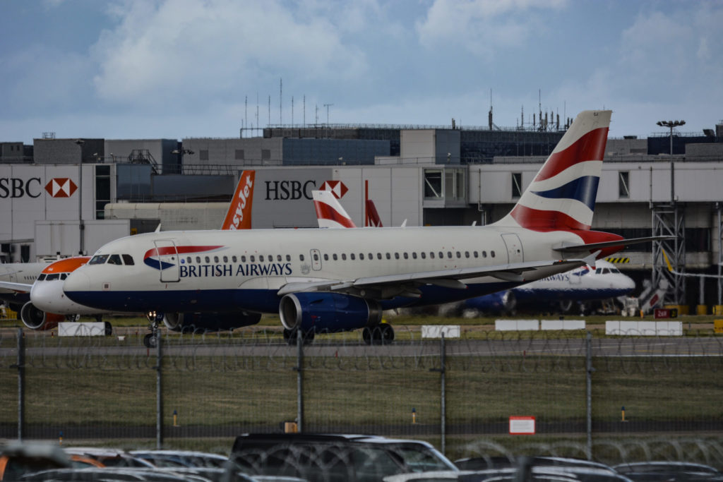 A British Airways Airbus at London Gatwick Airport