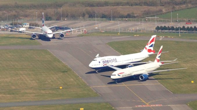 A British Airways 787, 777 and 747 at Cardiff Airport (Image: John Bulpin)