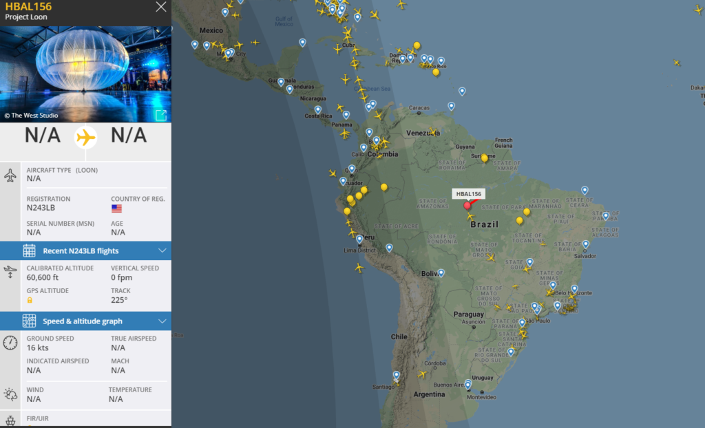 Project Loon (Source: FlightRadar24)