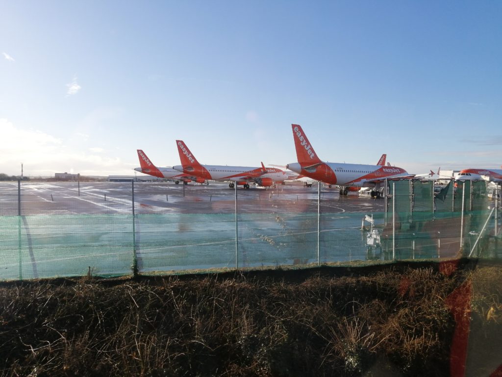 easyjet Airbus aircraft parked at Bristol Airport