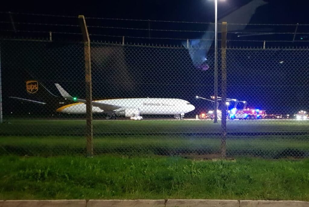 Pete Matthews image shared on social media shows the UPS fliight being met by firecrews (/Fair Usage/News Reporting)