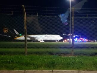 Pete Matthews image shared on social media shows the UPS fliight being met by firecrews (/Fair Usage/News Reporting)