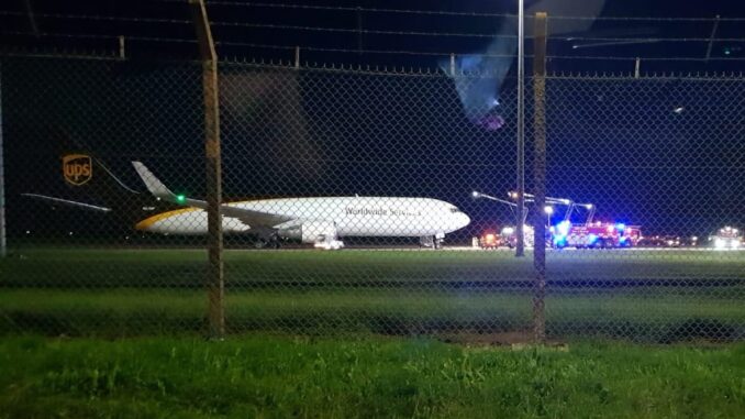 Pete Matthews image shared on social media shows the UPS fliight being met by firecrews (/Fair Usage/News Reporting)