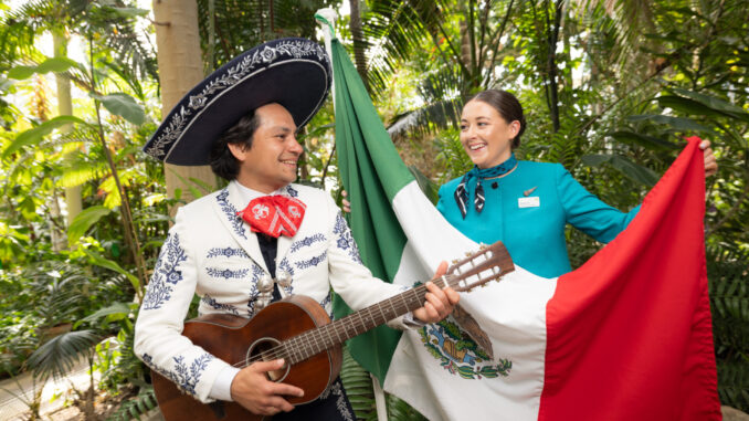 Pictured is performer Johnny Arias alongside Aer Lingus Cabin Crew Alannah Prunty at the launch of the launch of Ireland’s first direct flight from Dublin to Cancun starting in January 2026. The new route will operate on the A330 300 aircraft, offering Irish travellers a seamless route to the warmth of Mexico’s stunning beaches and vibrant cultural heritage. This new direct service provides an effortless way for those looking to escape the cold Irish winter months, all while avoiding the hassle of long stopovers. For more information, visit aerlingus.com (Image:Naoise Culhane)