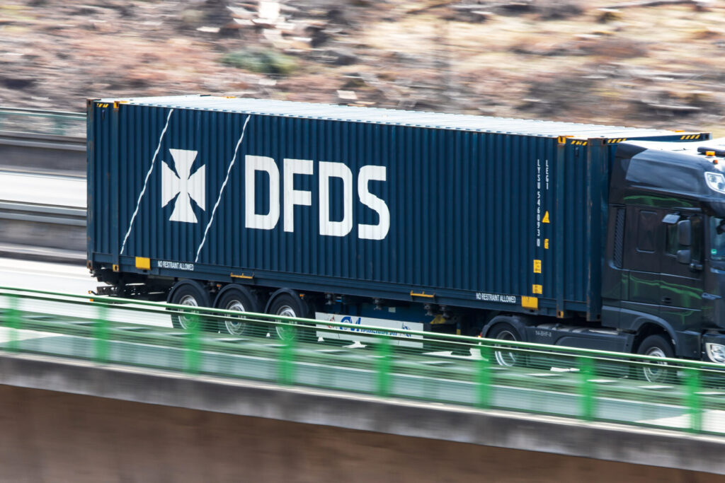 wilnsdorf, north rhine westphalia/germany - 17 03 2021: a dfds transport speeding on a german highway
