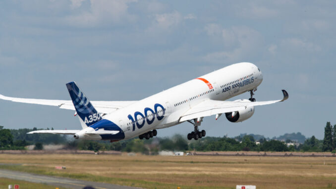 Airbus A350-1000 gets airborne at the 55th Paris International Airshow (Image: UK Aviation Media)