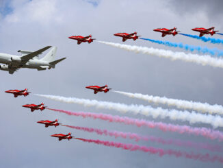 The Royal Air Force E-7 Wedgetail flew with the iconic Red Arriws at RIAT (Image: Crown Copyright)