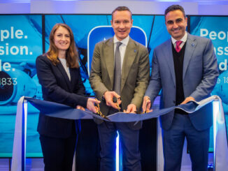 His Majesty's Ambassador to the State of Kuwait Belinda Lewis, Menzies Aviation CEO Philipp Joeinig and Menzies Aviation Chairman Hassan El-Houry open Menzies new London Headquarters (Image: Chris Watt Photography)