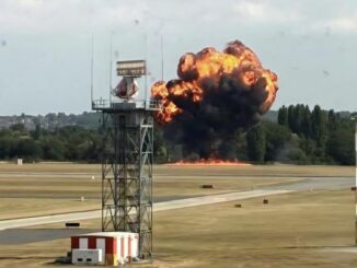 A photo, widely shared on social media, shows the moment of impact at Southend Airport