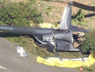 The Robinson R44 crashed near Shanklin on the Isle of Wight suffering significant damage according to this image that was widely shared on social media.