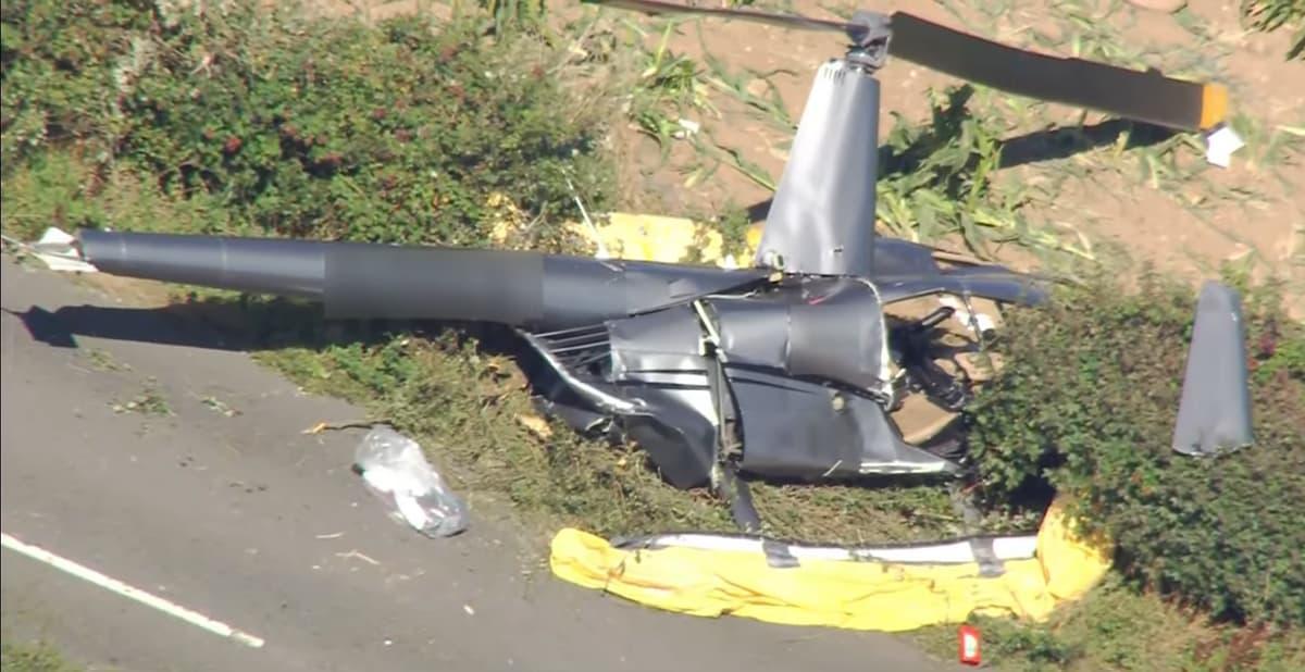 The Robinson R44 crashed near Shanklin on the Isle of Wight suffering significant damage according to this image that was widely shared on social media.