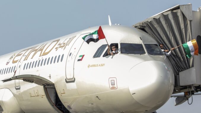 First Etihad flight from Abu Dhabi to Jaipur