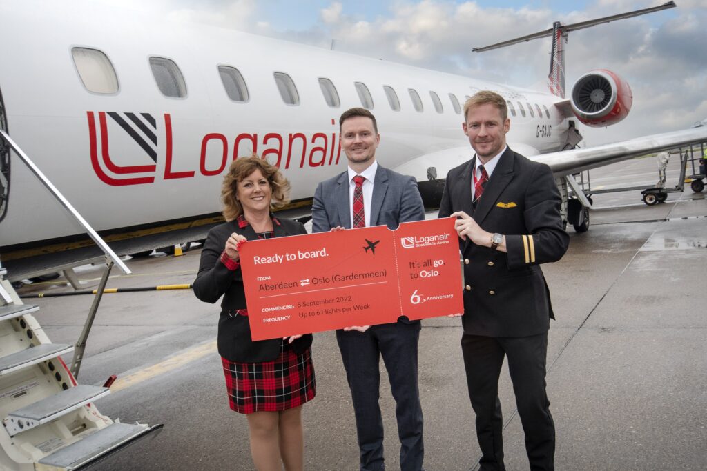 Loganair Cabin Crew, Beverley Law; Chief Commercial Officer at Loganair, Luke Lovegrove; First Officer at Loganair, Jordan Cameron