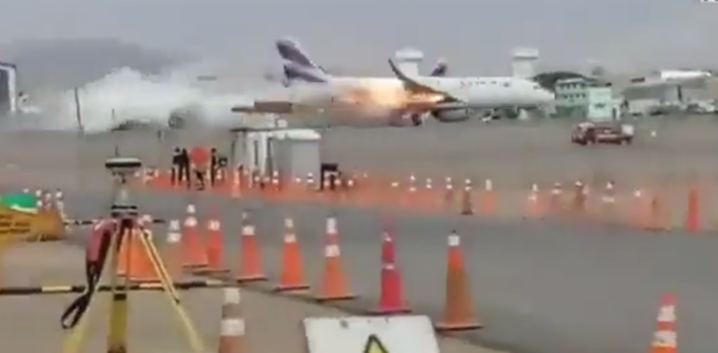 The moment a LATAM airbus hits a fire engine in Peru