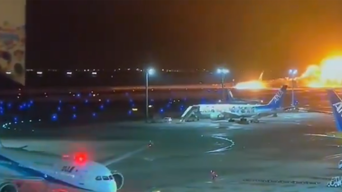 Security Video captured the moment of impact between the two aircraft at Tokyo Haneda Airport